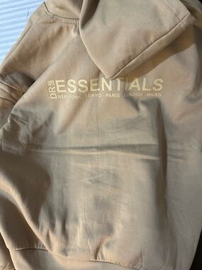 Essentials Taupe Pullover Hoodie with Logo Tag